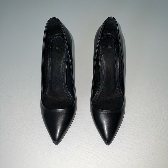 Maje pointed black leather pumps - Picture 1 of 8